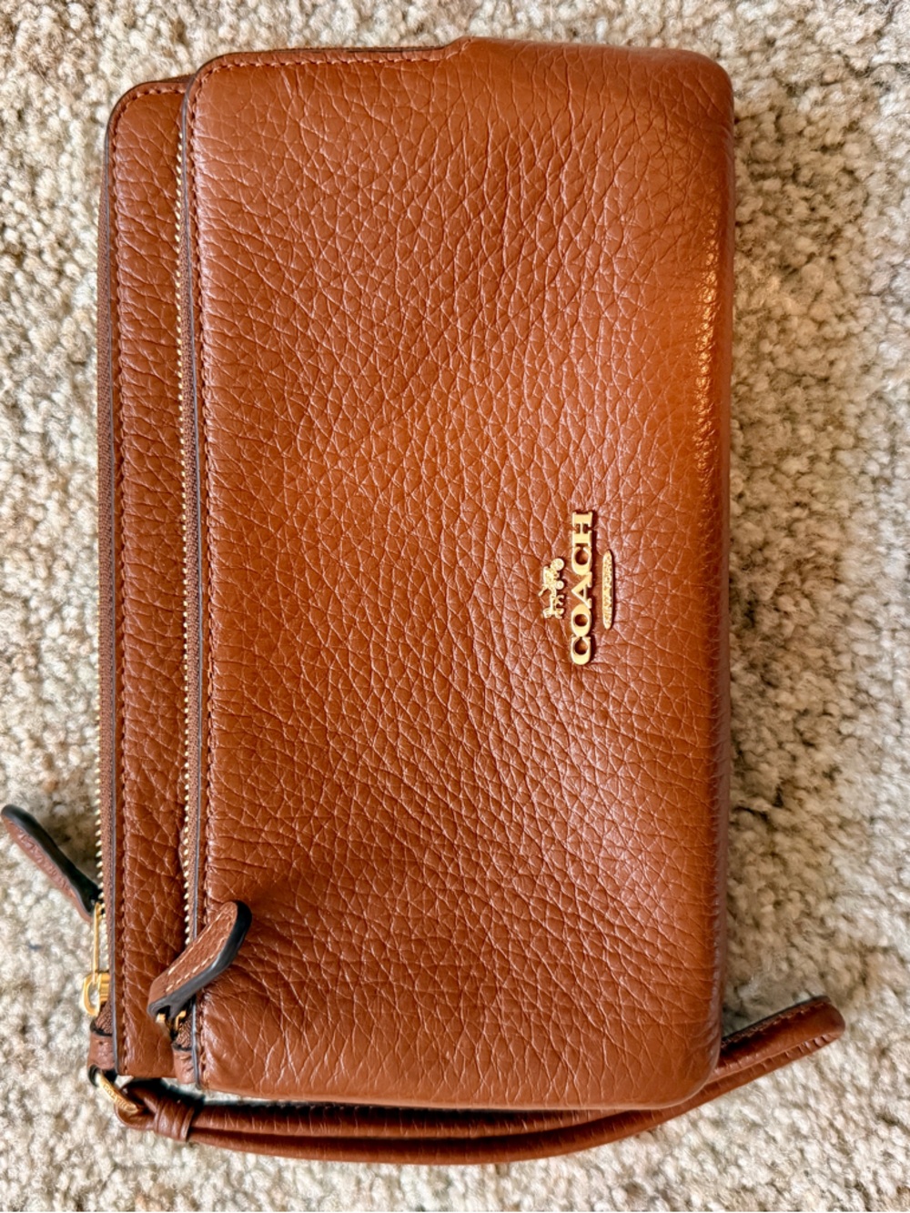 Coach Pebbled Leather Double Zip Wallet Wristlet